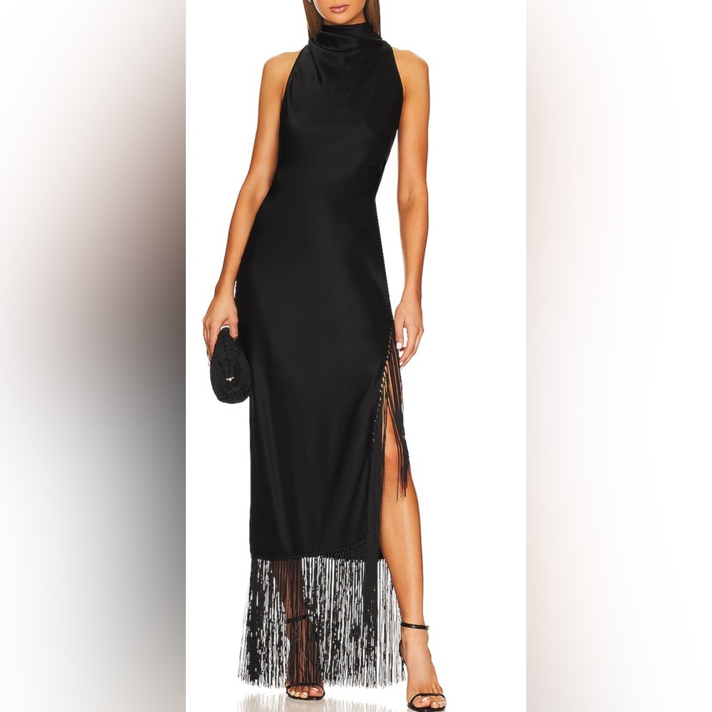 Elegant Black Maxi Dress with Fringe Detail